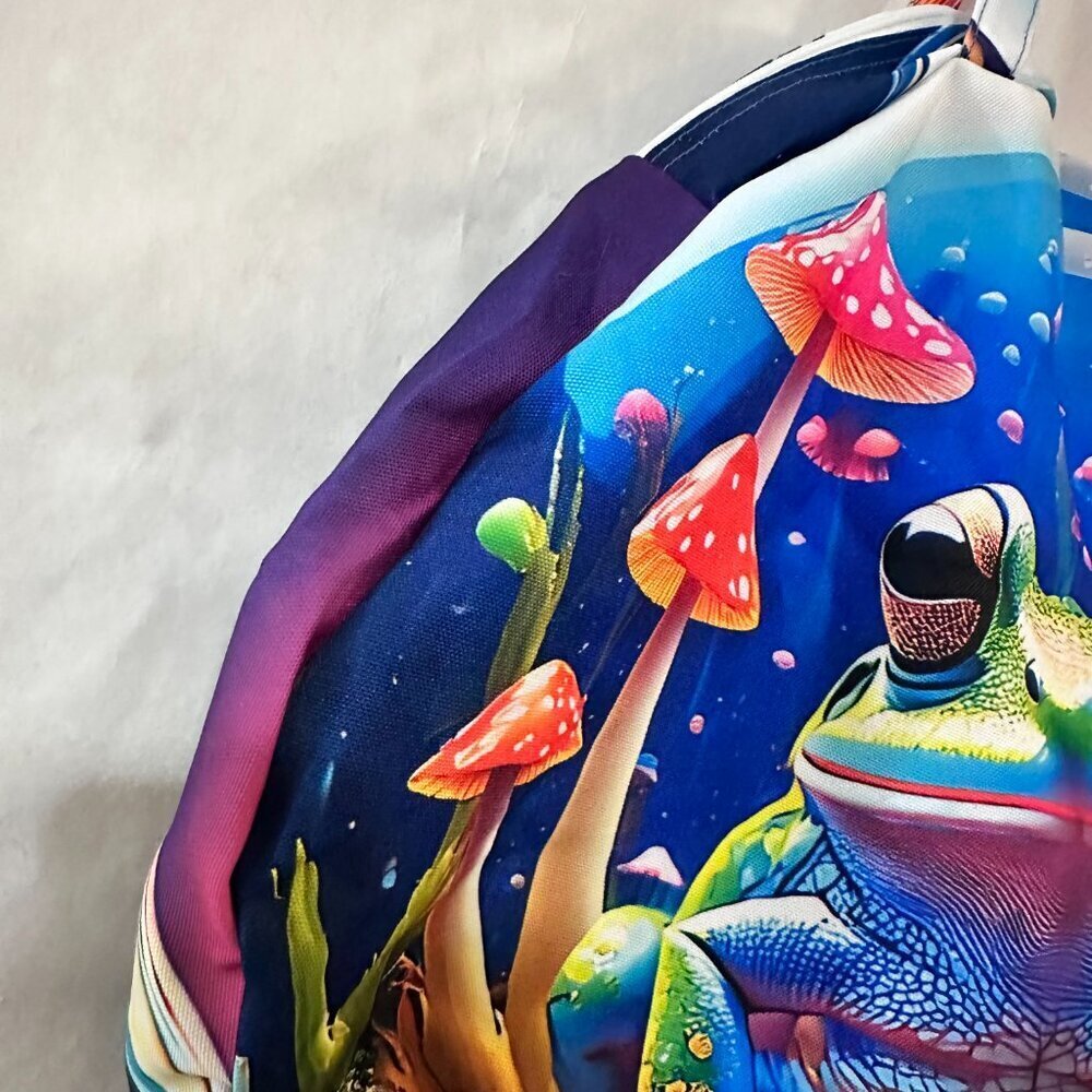 Psychedelic Mushroom Frog Gigantic Round Tote Huge Canvas Circle Bag 3D Festival - Picture 6 of 11